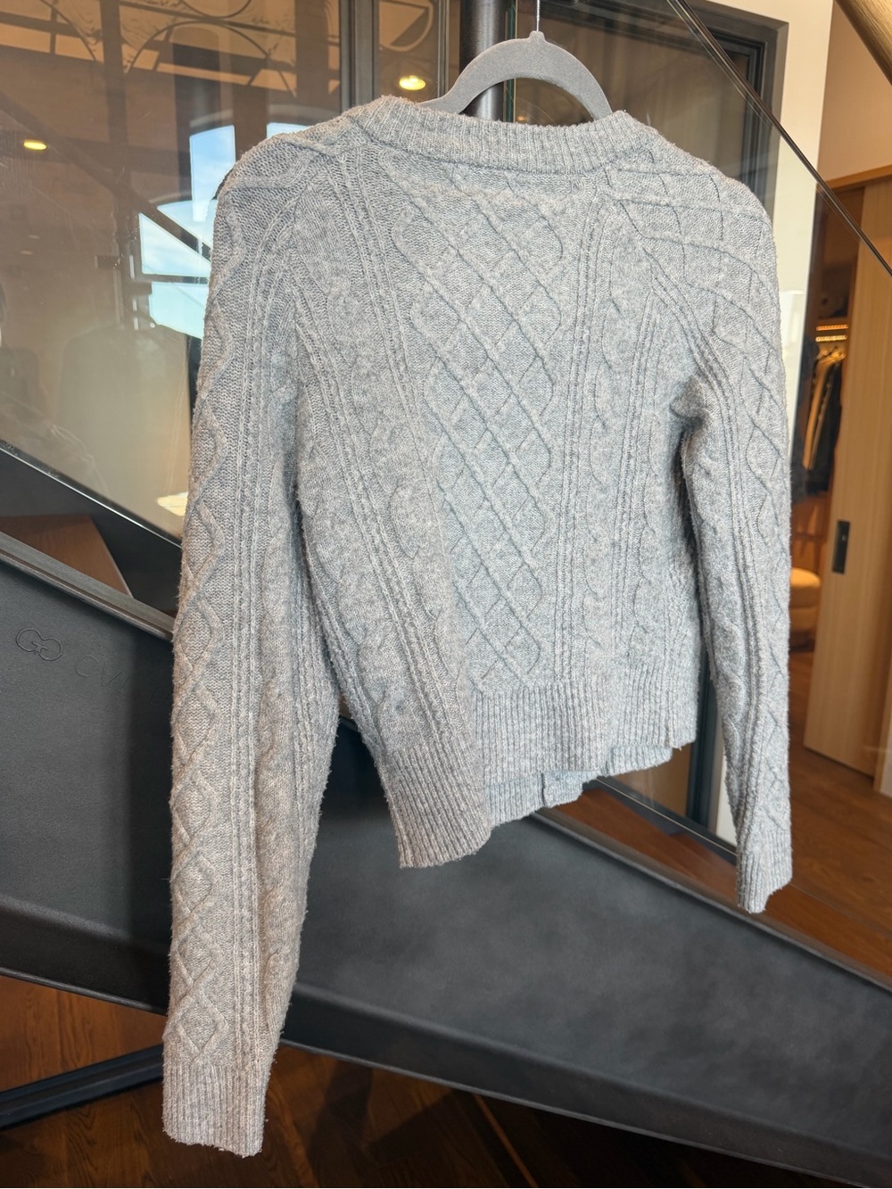 Gray Cable Knit Cardigan with Gold Buttons - Picture 6 of 6